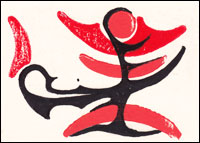 Hand colored linocut print