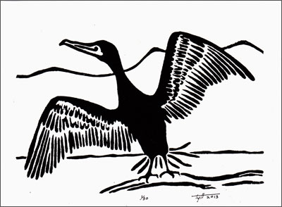 Base linocut print by Tyler Hannigan