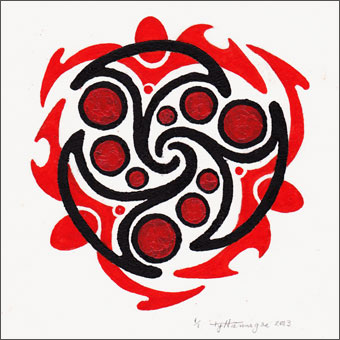 Hand colored linocut print by Tyler Hannigan