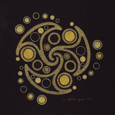 Hand colored linocut print by Tyler Hannigan
