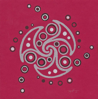 Hand colored linocut print by Tyler Hannigan