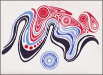 Hand colored linocut print by Tyler Hannigan