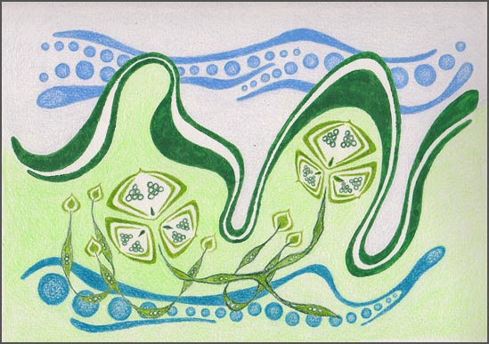 Hand colored linocut print by Tyler Hannigan